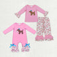Sibling Baby Girls Valentine's Day Embroidery Dogs Hearts Floral Pink Romper Outfit RTS