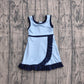 ( No moq ) Preorder Baby Girls Kids Sleeveless Shorts Knee Length Scallop Blue Dress Yoga Active Clothes