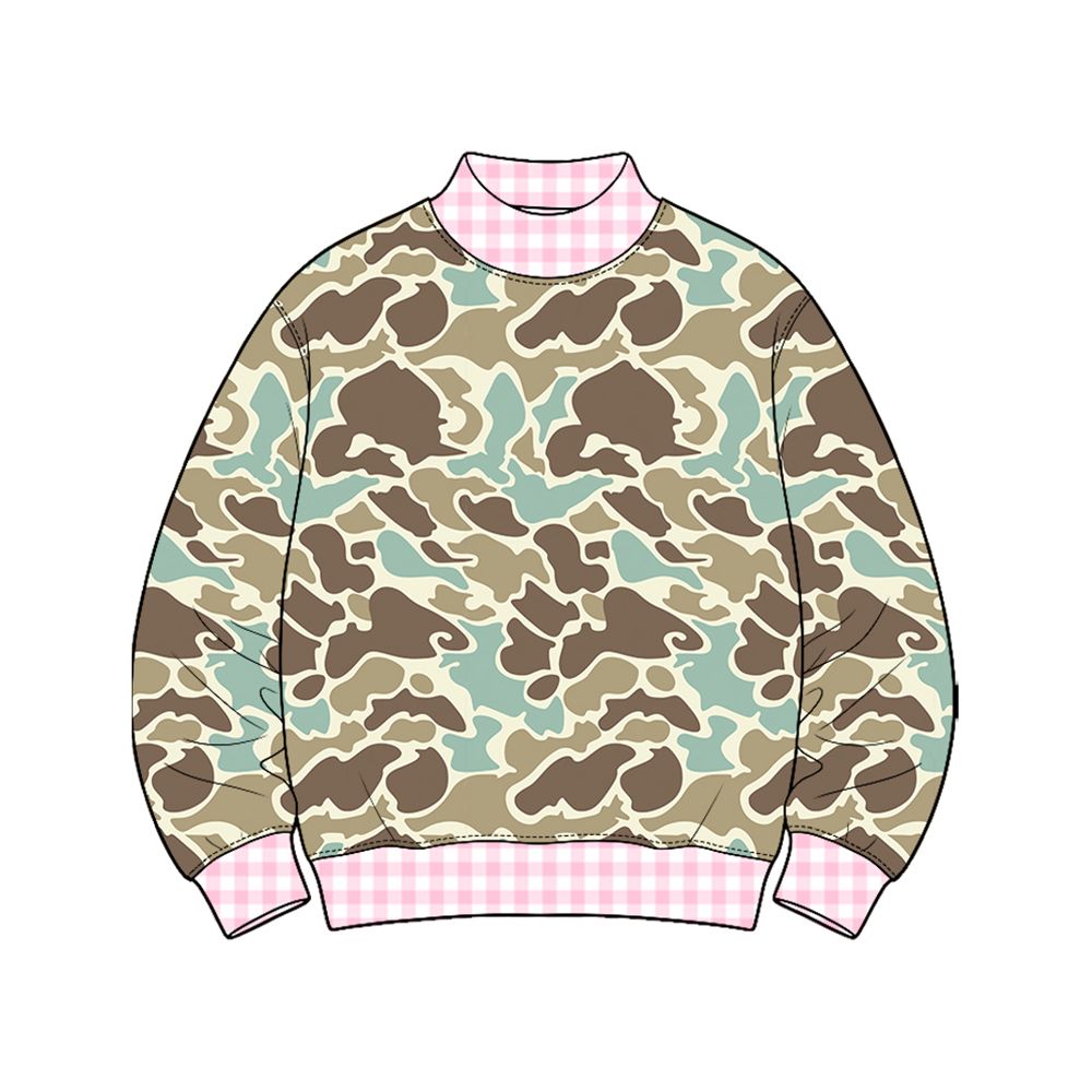 ( Moq 5 ) Preorder Baby Girls Toddler Long Sleeves Plaid Shirt Tops Green Camo Clothes