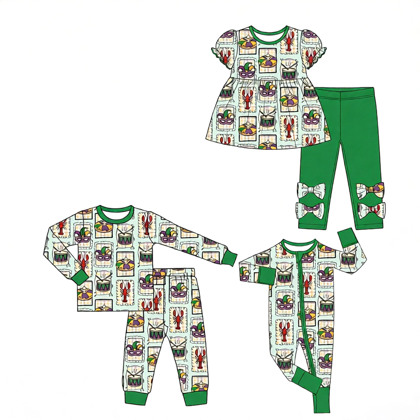 ( Moq 5 Each Style ) Baby Girls Kids Crayfish Donuts Mardi Gras Sibling Romper Sets Clothing
