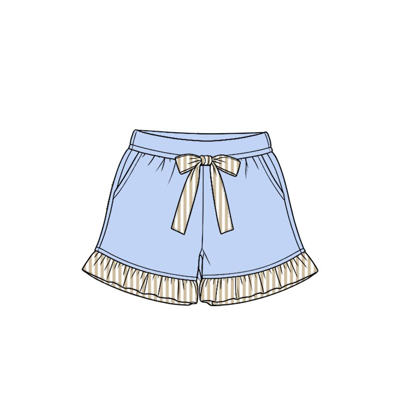 ( Moq 5 ) Preorder Baby Girls Kids Bows Pockets Ruffle Shorts Bottoms Blue Clothes