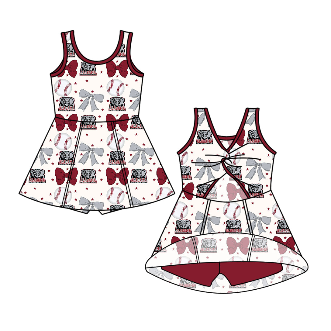 ( Moq 5 each style ) Baby Girl Toddler Team Bows Baseball Elephant Sibling Dress Set