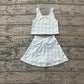 ( No moq ) Preorder Baby Girls Kids Blue Plaid Tops Skirt Shorts Yoga Summer Set