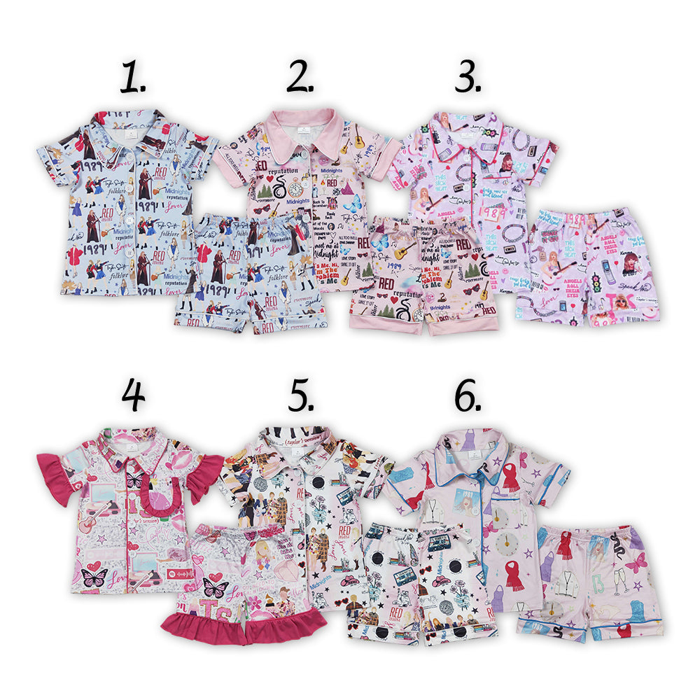 Baby Girl Singer Sibling Buttons Shirts Shorts Pajamas Set