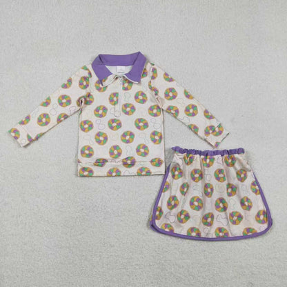 Sibling Baby Girls Kids Bows Donuts Masks Zipper Tops Shorts Skirt Skort Mardi Gras Set RTS