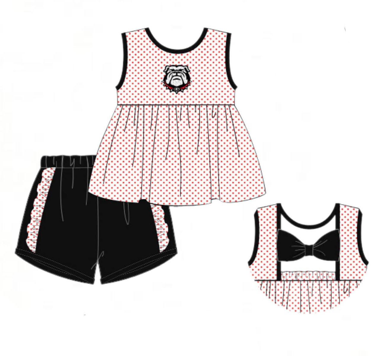 Moq 5 Baby Girl Sleeveless Dog Tunic Black Shorts Team Set