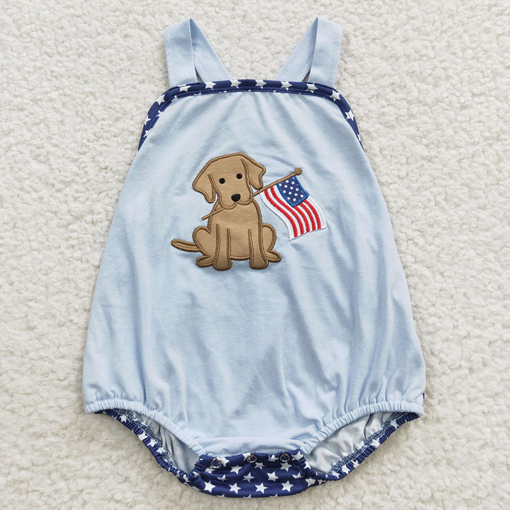 Baby Boy Girl 4th Of July Embroidery Dogs Sibling Summer Shorts Sets