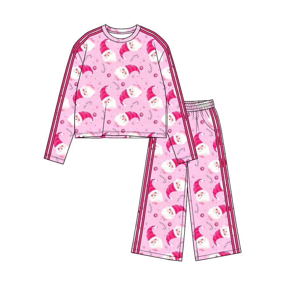 ( Moq 5 ) Preorder Baby Girls Kids Santa Shirt Pockets Pants Christmas Pink Set Clothes