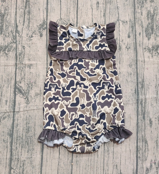 ( No moq ) Preorder Baby Girls Deer Camo Ruffle One-piece Swimsuit
