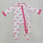 Baby Girl Long Sleeves Pink Bows Ruffle Zipper Footie Romper