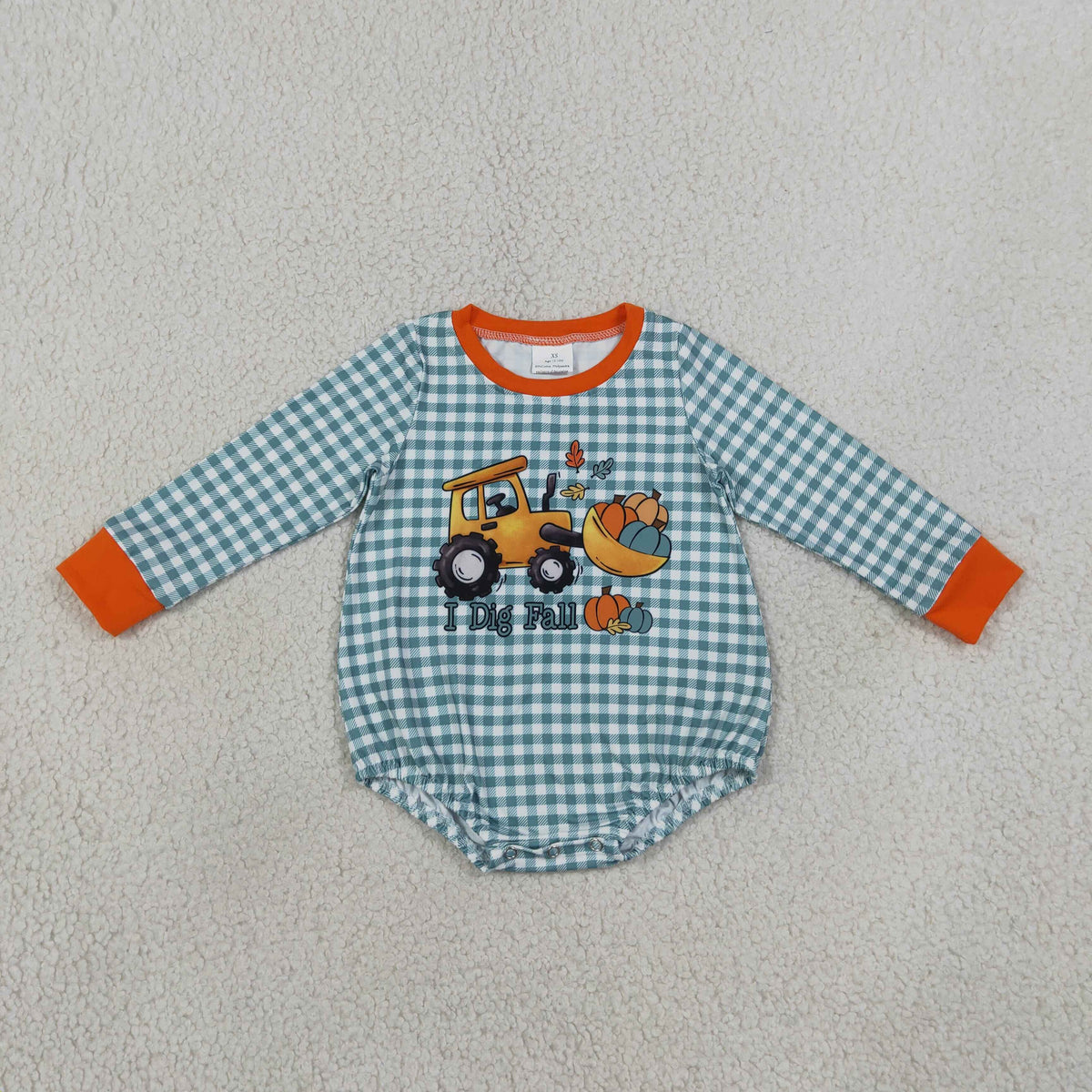 Baby Boys Infant Long Sleeves Pumpkins Tractor Plaid Fall Bubble Romper Clothes RTS