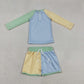 Baby Boys Long Sleeves Zipper Shirt Blue Yellow Shorts Set Swimsuit RTS