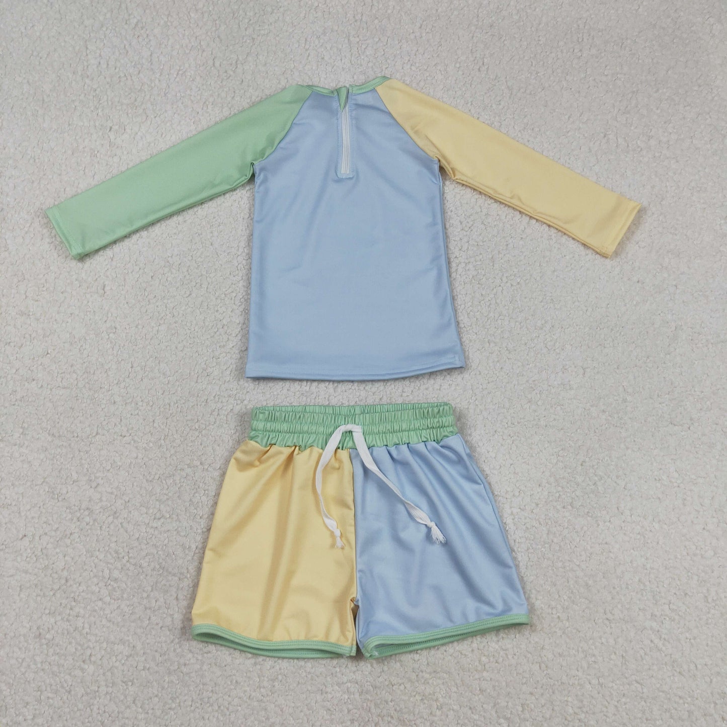 Baby Boys Long Sleeves Zipper Shirt Blue Yellow Shorts Set Swimsuit RTS