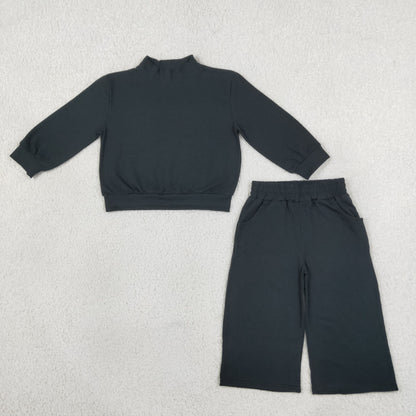 Sibling Baby Girls Adult Women Long Sleeves Black Shirts Pockets Pants Cotton Sets RTS