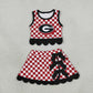 Baby Girls Kids Red Checked Shirt Scallop Bows Skirt Shorts Team Set Yoga Active Clothes RTS