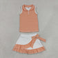 Baby Girls Orange Stripes Buttons Tops Shorts Ruffle Skirts Yoga Clothes Set RTS