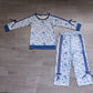 Baby Girls Kids Long Sleeves Flower Blue Bows Shirt Pockets Pants Set Clothes RTS