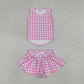 Baby Girls Kids Sleeveless Pink Plaid Tops Shorts Set Yoga Active Clothes RTS