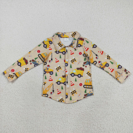 Baby Boy Long Sleeves Trucks Christmas Buttons Shirt Tops RTS