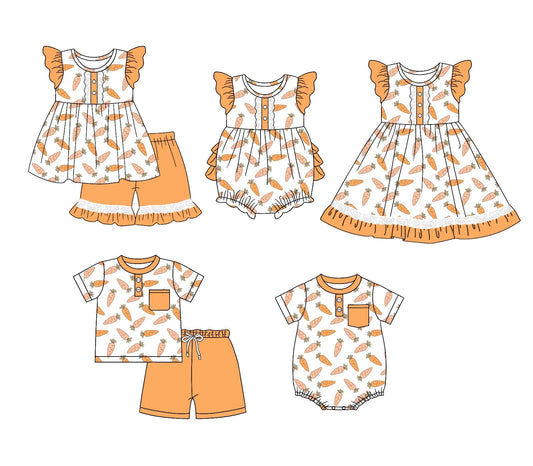 Baby Boy Girl Short Sleeves Carrot Easter Sibling Dress Romper Clothes Set Moq 5 Each Style