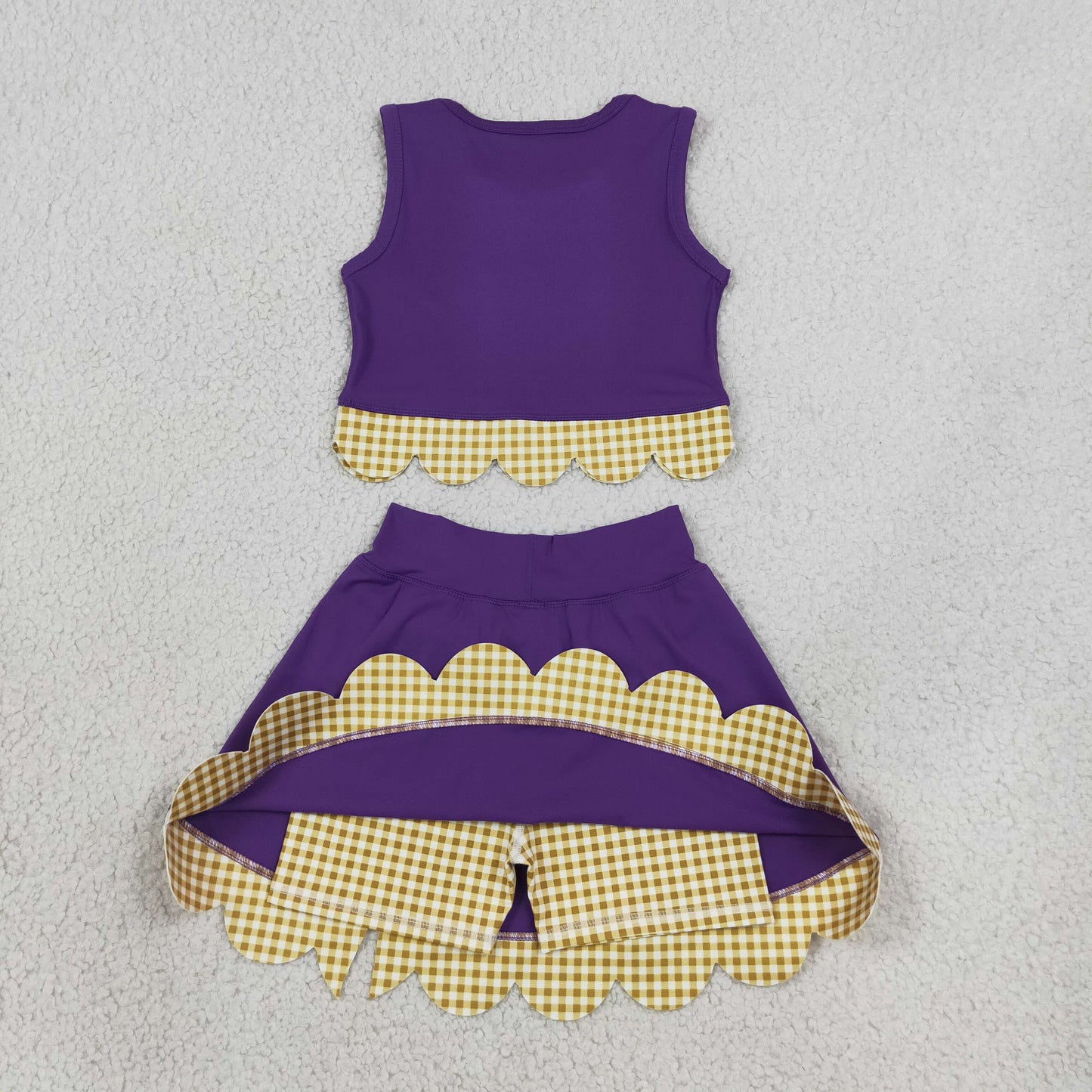 Baby Girls Kids Purple Vest Plaid Bows Scallop Bows Skirt Shorts Yoga Active Set Clothes RTS