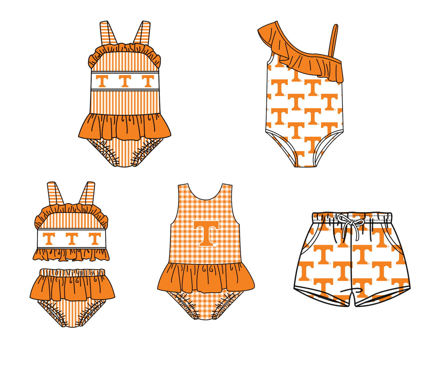( Moq 5 Each Style ) Baby Boys Girls Orange Stripes Sibling Team Sets Swimsuits Clothes