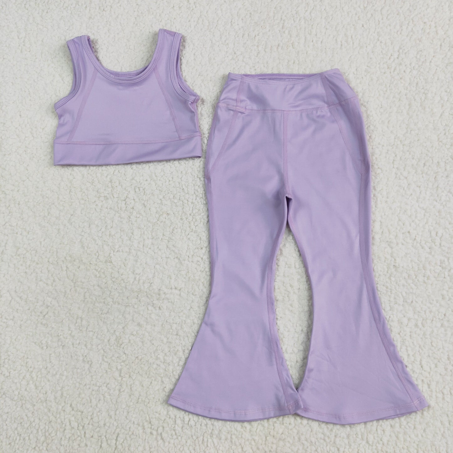 Baby Girl Straps Purple Vest Tops Bell Bottom Pants Yoga Active Wear Clothes Set RTS