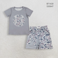 Baby Boys Kids Short Sleeves Baseball Shirt Grey Camo Plaid Pockets Shorts Summer Clothes Set RTS