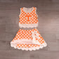 ( No moq ) Preorder Baby Girls Kids Orange Checked Shirt Scallop Bows Skirt Shorts Team Set Yoga Active Clothes
