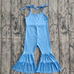 Baby Girl Blue Straps Bell Pants Ribbed Jumpsuit Clothes RTS