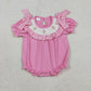 Baby Girls Infant Short Sleeves Embroidery Cross Easter Smocked Pink Bubble Romper RTS