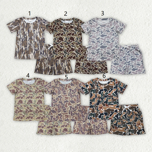 Sibling Baby Boys Kids Short Sleeves Camo Shirts Pockets Shorts Sets Pajamas Clothes RTS