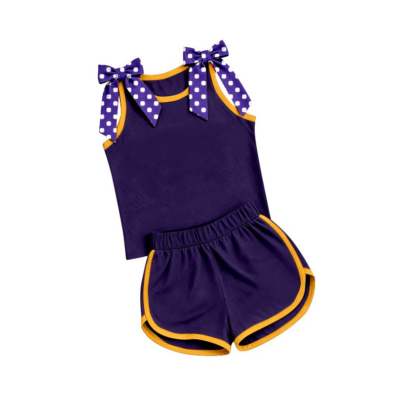 ( Moq 5 ) Preorder Baby Girls Kids Dogs Bows Shirt Shorts Purple Set Summer Clothes