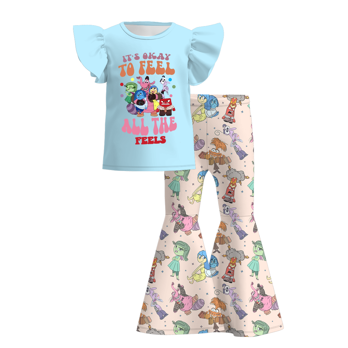 Baby Girl Short Sleeves Blue Monster Shirt Tops Bell Pants Set