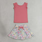 Baby Girls Kids Sleeveless Pink Tops Flower Pockets Scallop Skirt Shorts Yoga Clothes Set RTS