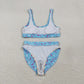 Adult Women Sleeveless Blue Tops Drip Shorts Summer Swimsuit Set RTS