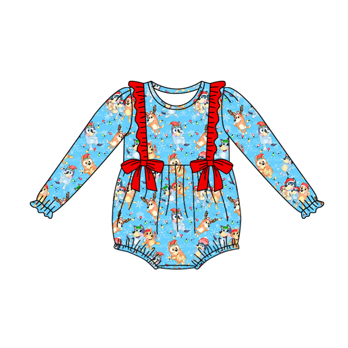 Moq 5 Baby Toddler Girls Christmas Dogs Bows Long Sleeve Romper