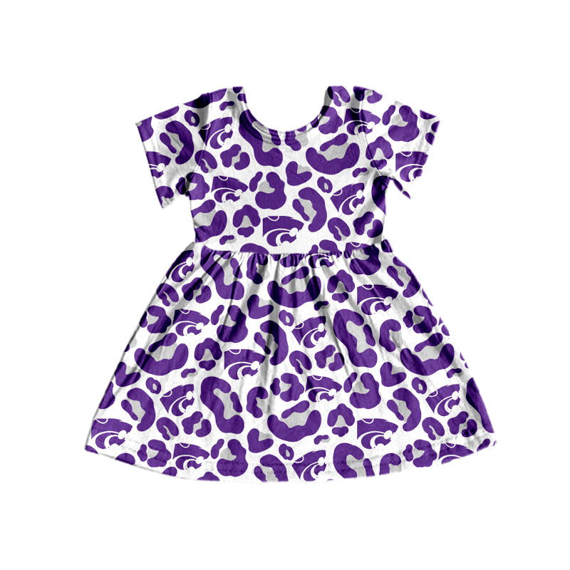 Baby Girl Short Sleeves Leopard Team Knee Length Dress Moq 5