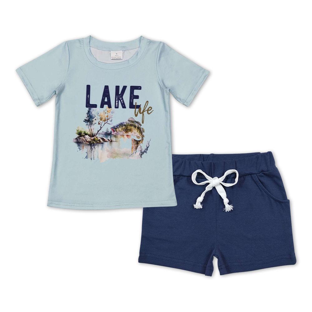 BSSO0449 Baby Boy Short Sleeves Fishing Shirt Cotton Pocket Shorts Set