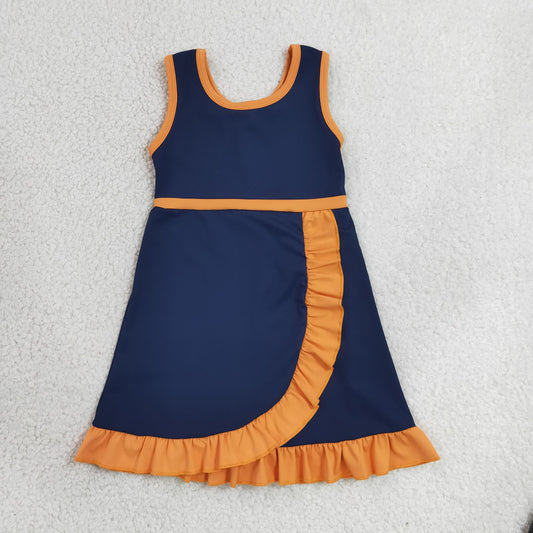 Baby Girls Kids Sleeveless Shorts Knee Length Purple Dress Yoga Active Scallop Clothes RTS