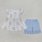 Baby Girl Short Sleeves Flower Bows Tunic Blue Shorts Set RTS