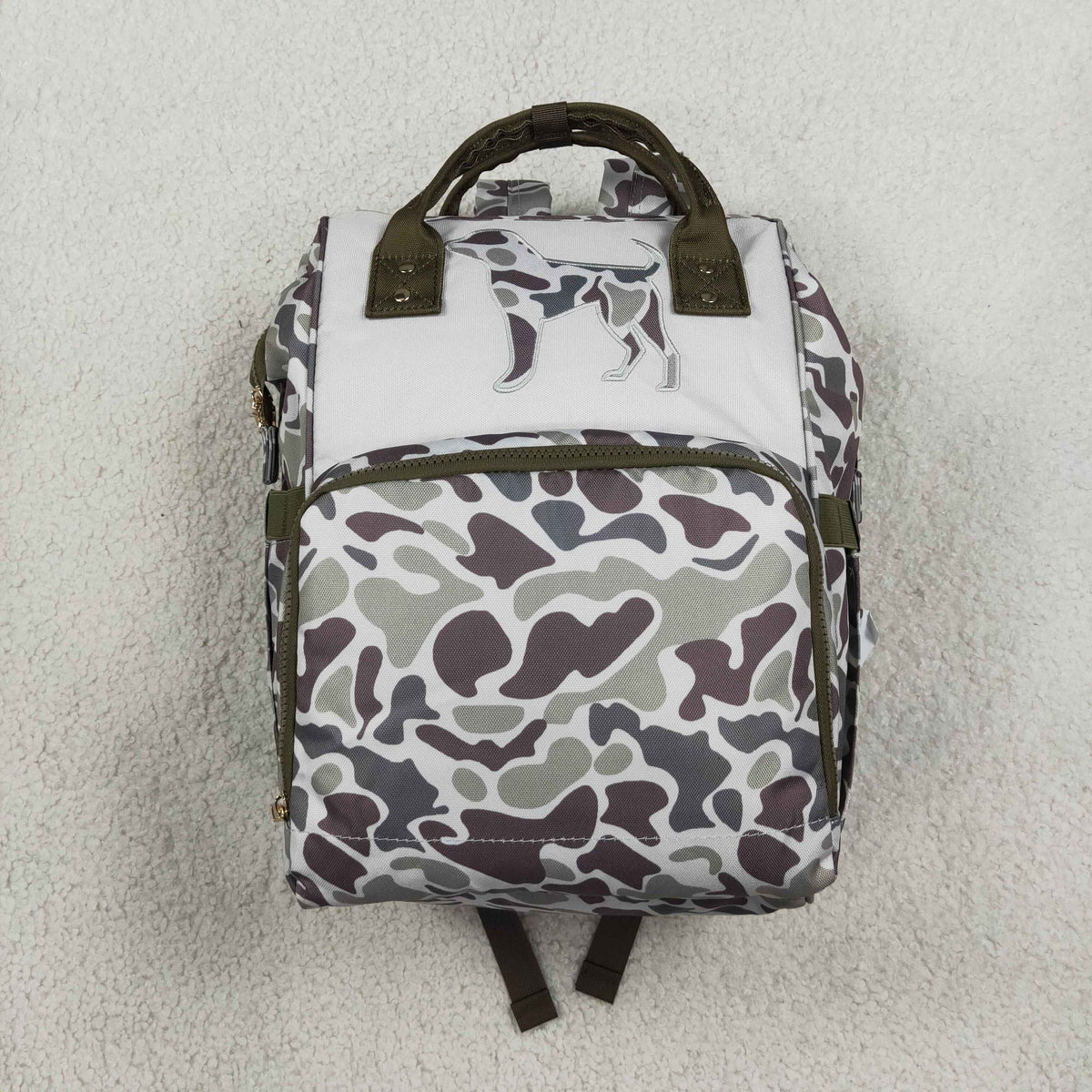 Baby Boys Kids Embroidery Dog Camo Print Zipper Backpack School Bag RTS