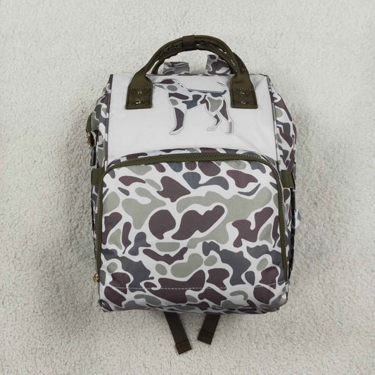 Baby Boys Kids Embroidery Dog Camo Print Zipper Backpack School Bag RTS