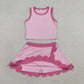 Baby Girls Kids Shirt Scallop Skirt Shorts Yoga Active Pink Set Clothes RTS