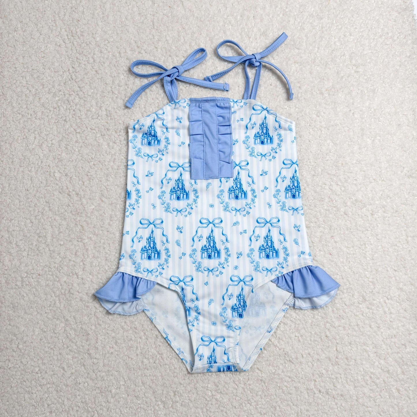 Baby Girls Kids Sleeveless Castles Bows Summer One-piece Swimsuit RTS