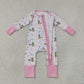 Baby Girls Kids Ducks Flower Bows Pink Ruffle Zipper Footie Sleeper Romper RTS