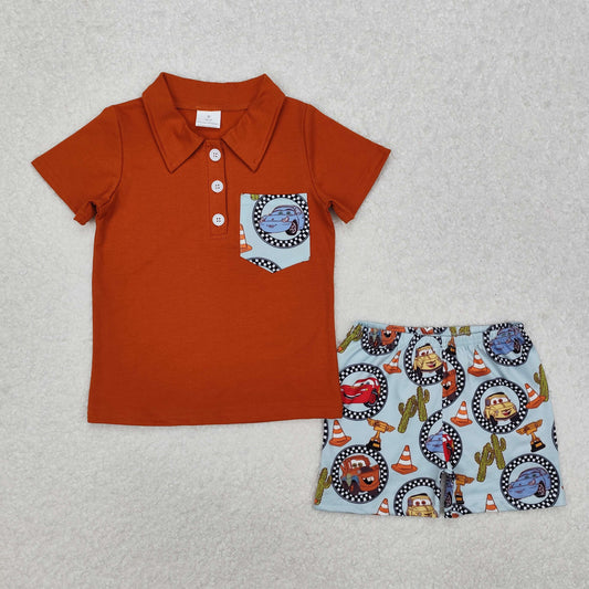 Baby Boy Short Sleeves Pocket Shirt Car Cactus Shorts Western Clothes Set