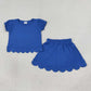 Baby Girls Kids Short Sleeves Shirt Scallop Skirt Shorts Set Blue Clothes RTS