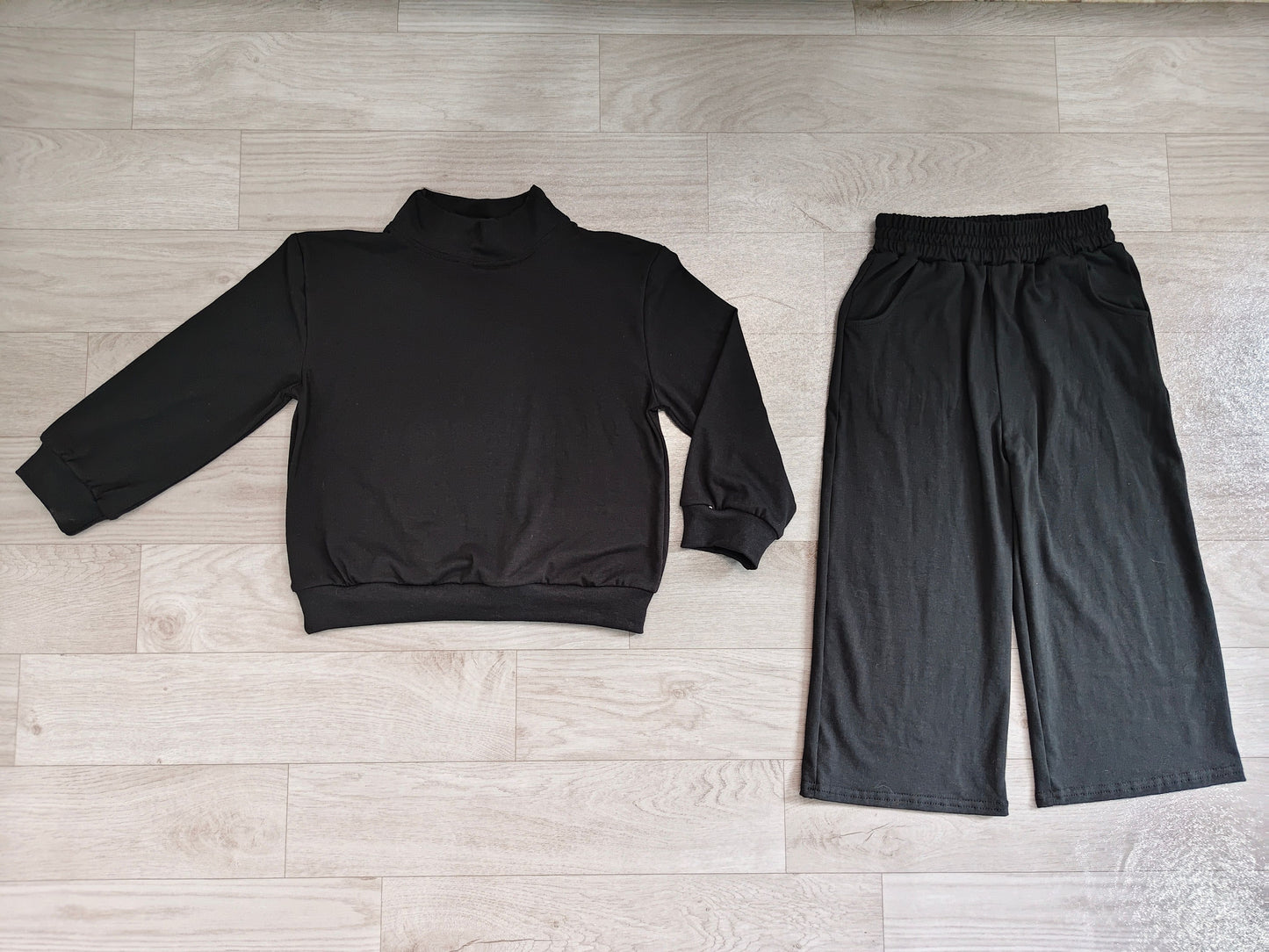 ( No moq ) Preorder Baby Girl Kids Long Sleeves Black Shirt Pockets Pants Cotton Set Clothes