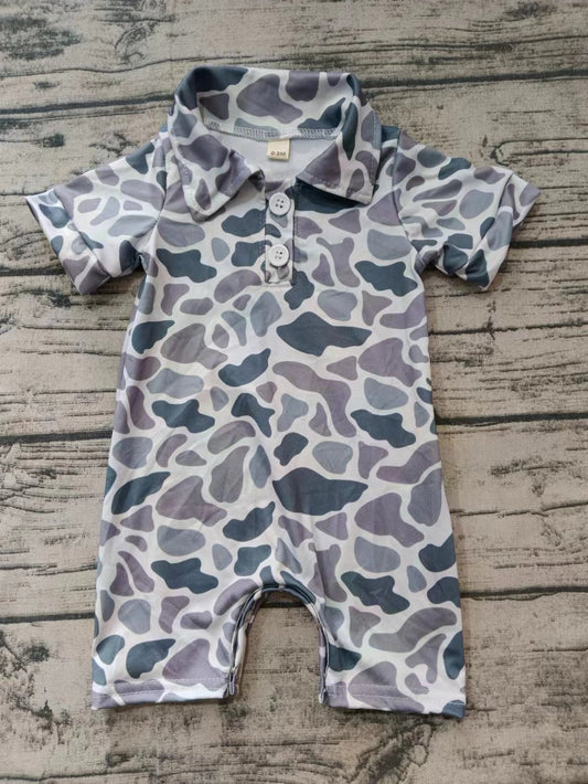 Baby Boy Infant Short Sleeves Grey Camo Buttons Romper Moq 5